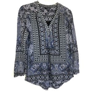 Lucky Brand Blue Boho Long Sleeve Tunic Top Small